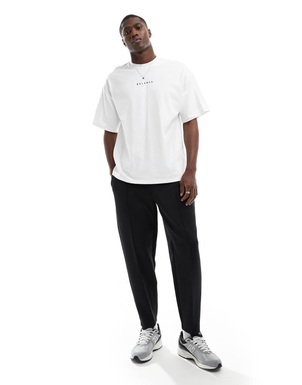 Selected Homme oversized heavy weight t-shirt with balance backprint in white Product Image