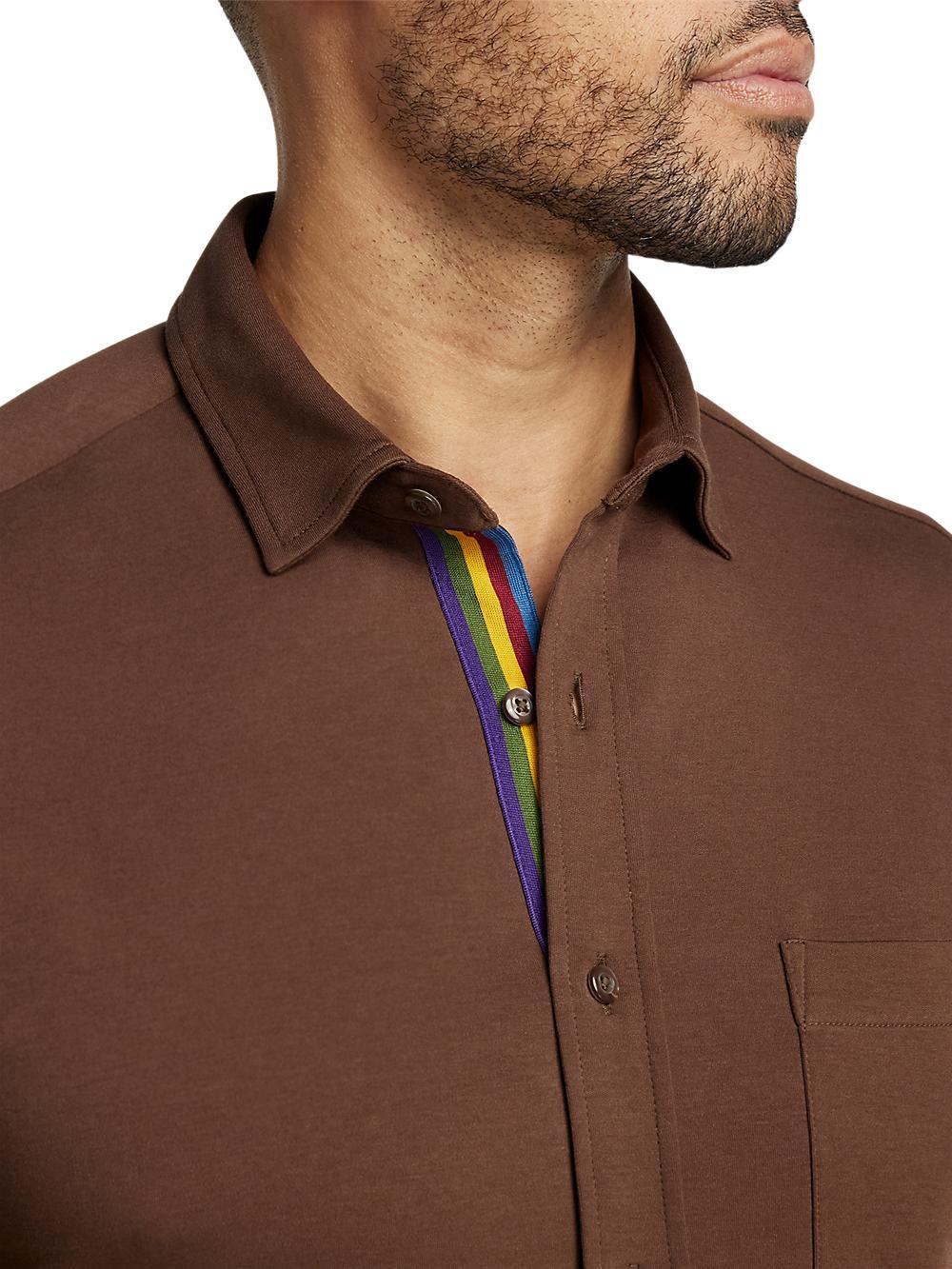 Mercerized Cotton Button Front Polo - Brown Product Image