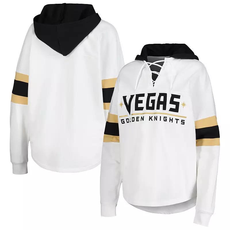 Womens G-III 4Her by Carl Banks White/Black Vegas Golden Knights Goal Zone Long Sleeve Lace-Up Hoodie T-Shirt Product Image