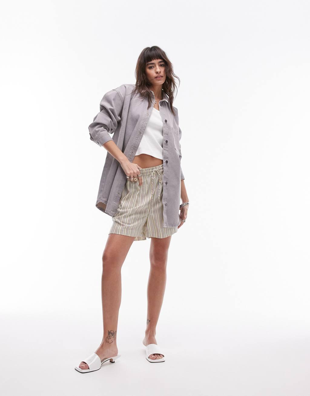 Topshop denim shacket in sandstorm gray Product Image