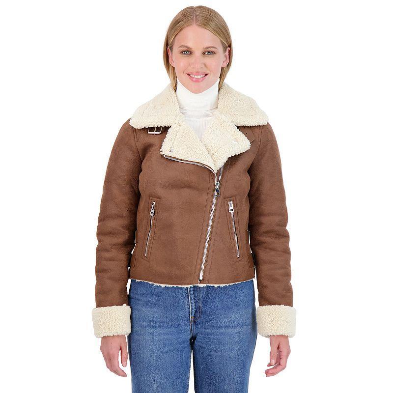 Juniors Sebby Shearling Moto Jacket, Womens Natural Product Image