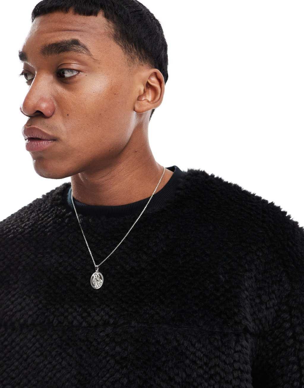 ASOS DESIGN faux fur sweatshirt with texture in black Product Image