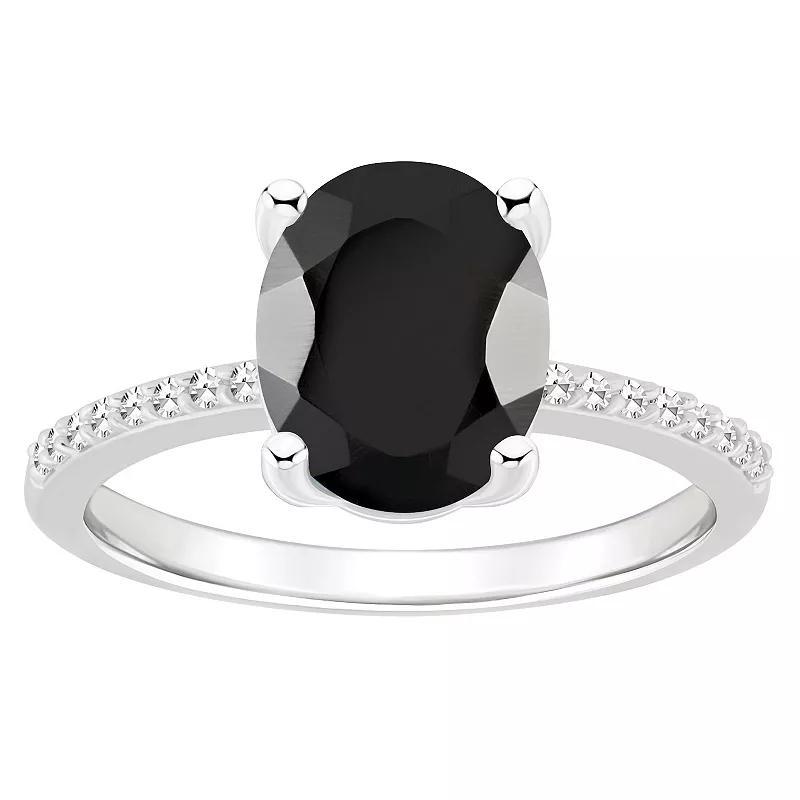 Alyson Layne Sterling Silver Oval Black Onyx 1/10 Carat T.W. Diamond Ring, Womens Product Image