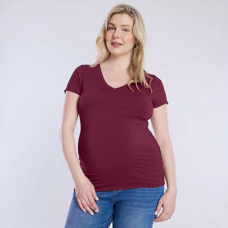 Maternity Motherhood Side Ruched V-Neck Tee, Womens Dusty Pink Product Image