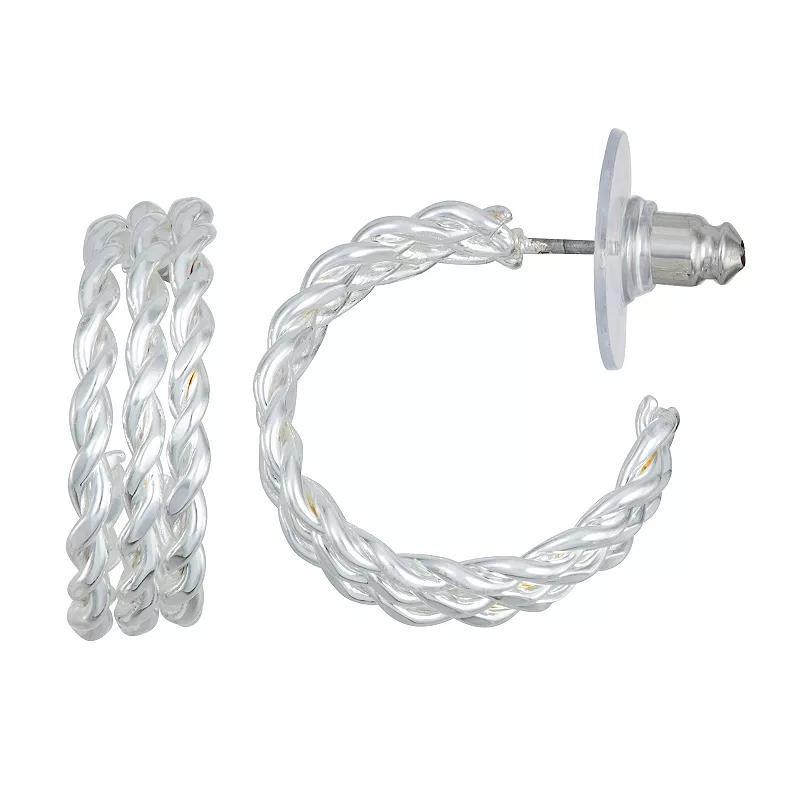 Napier Silver Tone Twisted Wire C Hoop Earrings, Womens Product Image