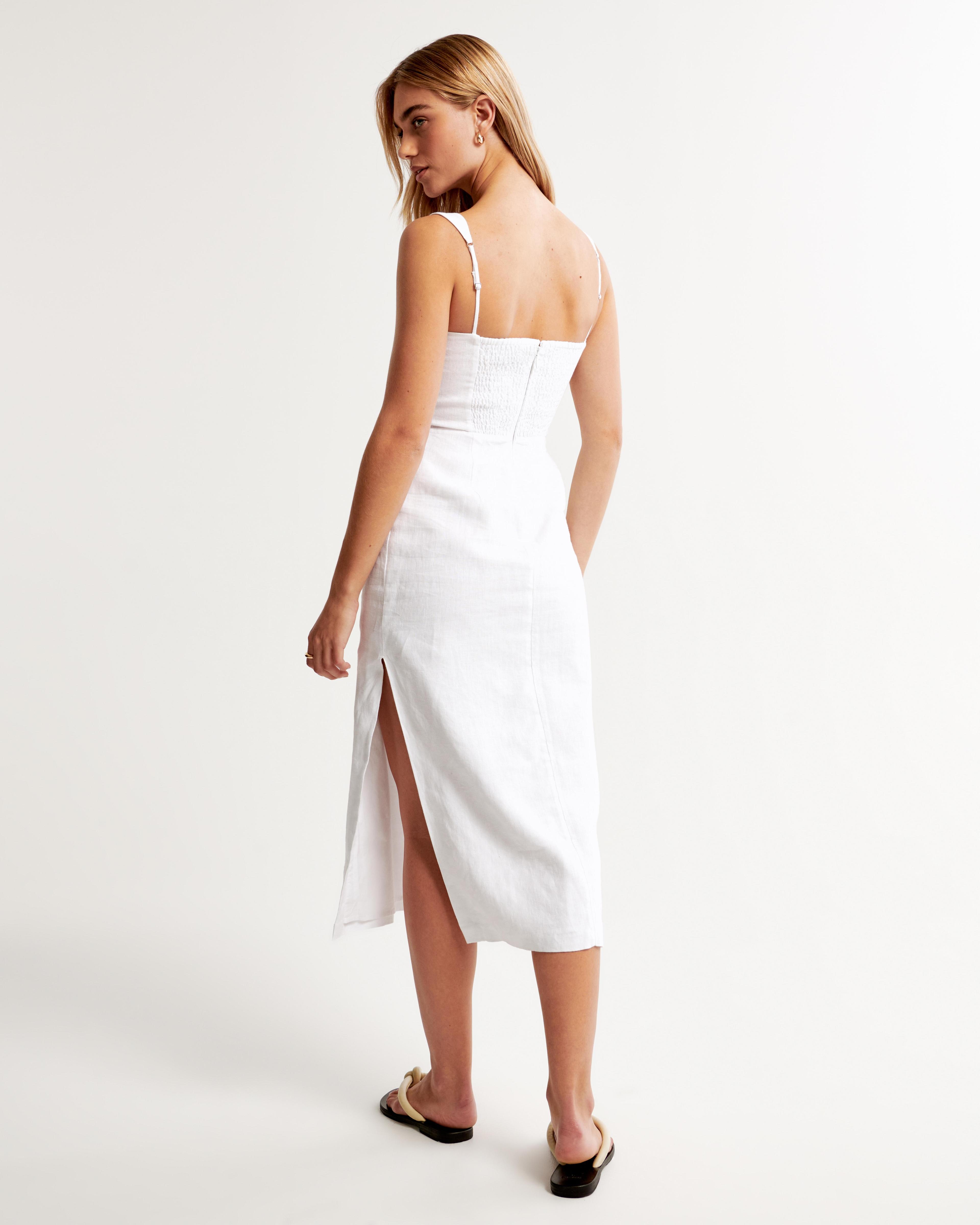 Premium Linen High-Slit Midi Dress Product Image