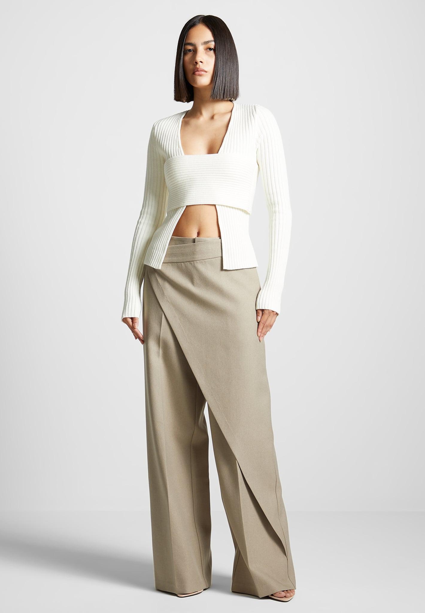 Wrap Tailored Trousers - Beige Female Product Image