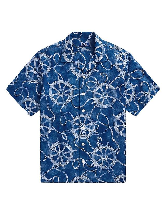 Mens Graphic Cotton & Linen-Blend Camp Shirt Product Image