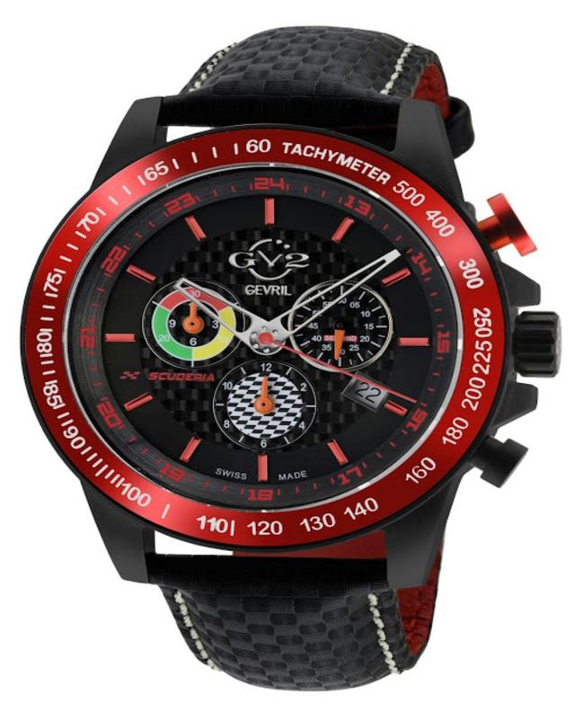 GV2 by Gevril Mens Scuderia Black Leather Watch 45mm - Black Product Image