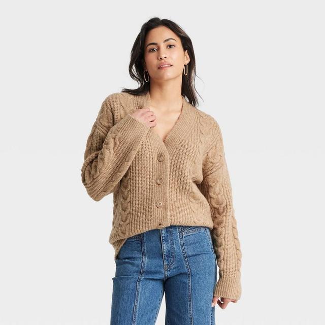 Womens Cozy Knit Cable Stitch Cardigan - Universal Thread Tan XL Product Image