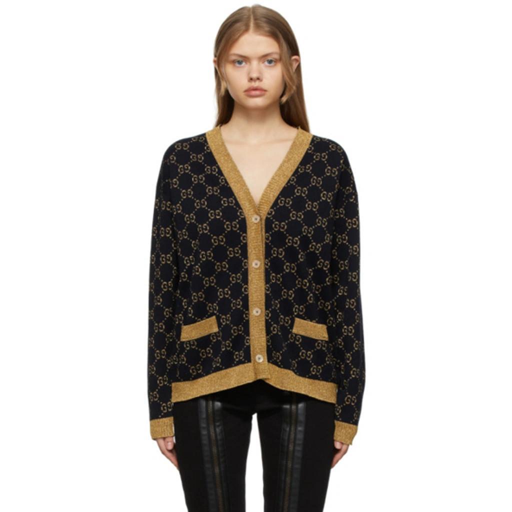 Gg Jacquard-knit Cotton-blend Cardigan In Black Product Image