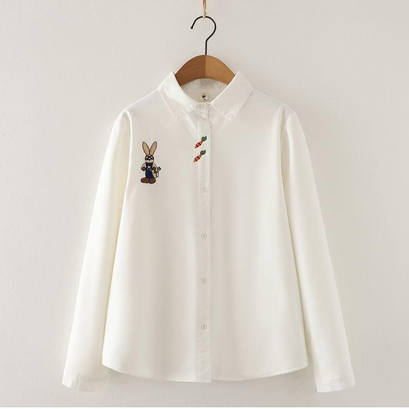 Long Sleeve Collared Floral Embroidered Shirt Product Image