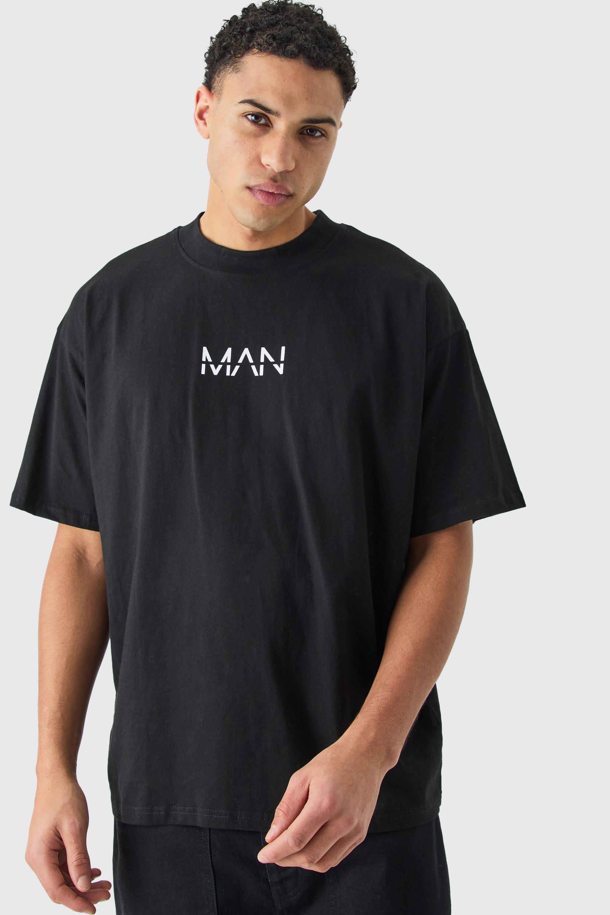 Mens Black Man Dash Oversized Basic Extended Neck T-shirt, Black Product Image