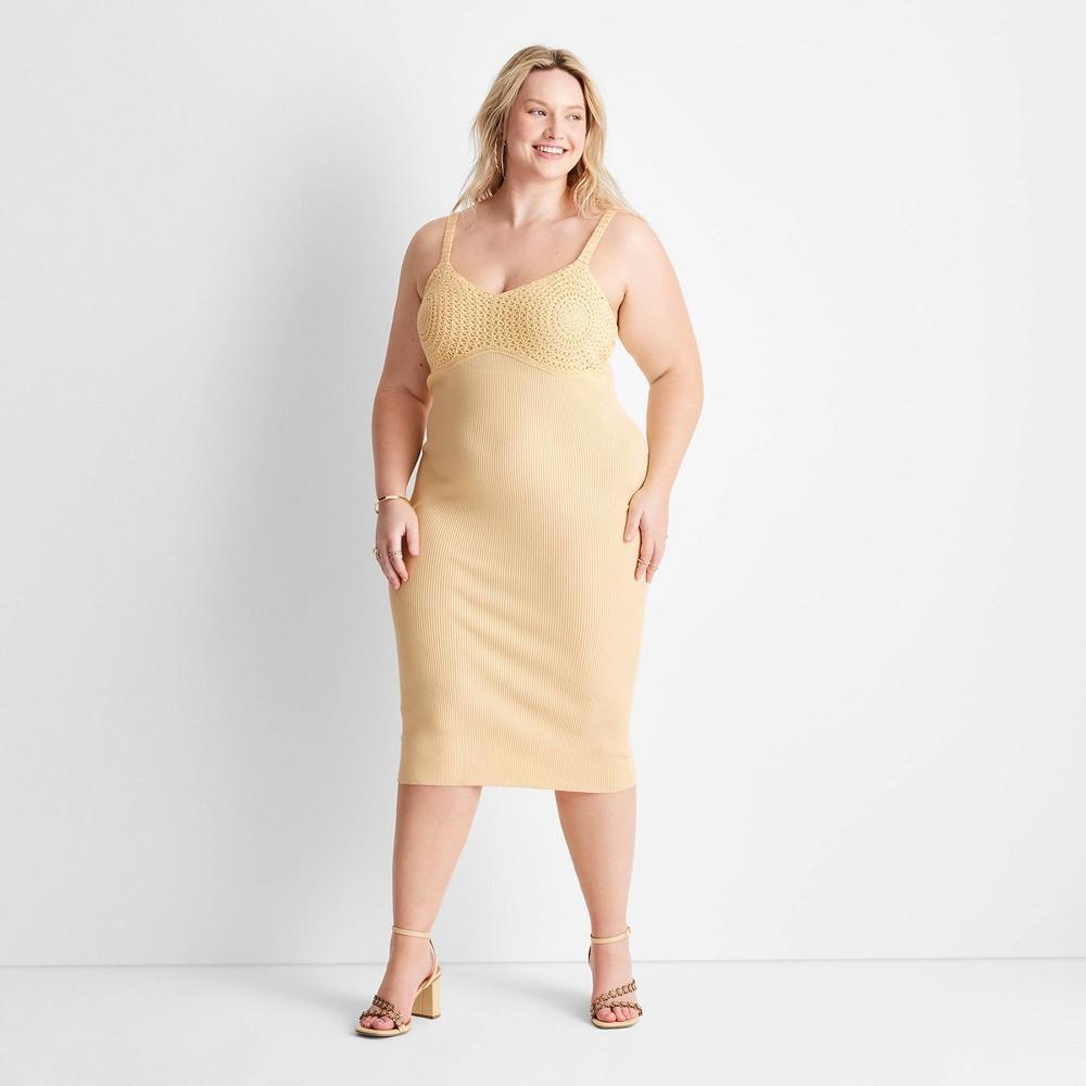 Womens Sweetheart Open-Work Stitch Midi Dress - Future Collective with Jenny K. Lopez Yellow 3X Product Image