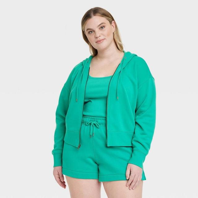 Womens Cropped Full Zip Hoodie Sweatshirt - Universal Thread Emerald 4X Product Image