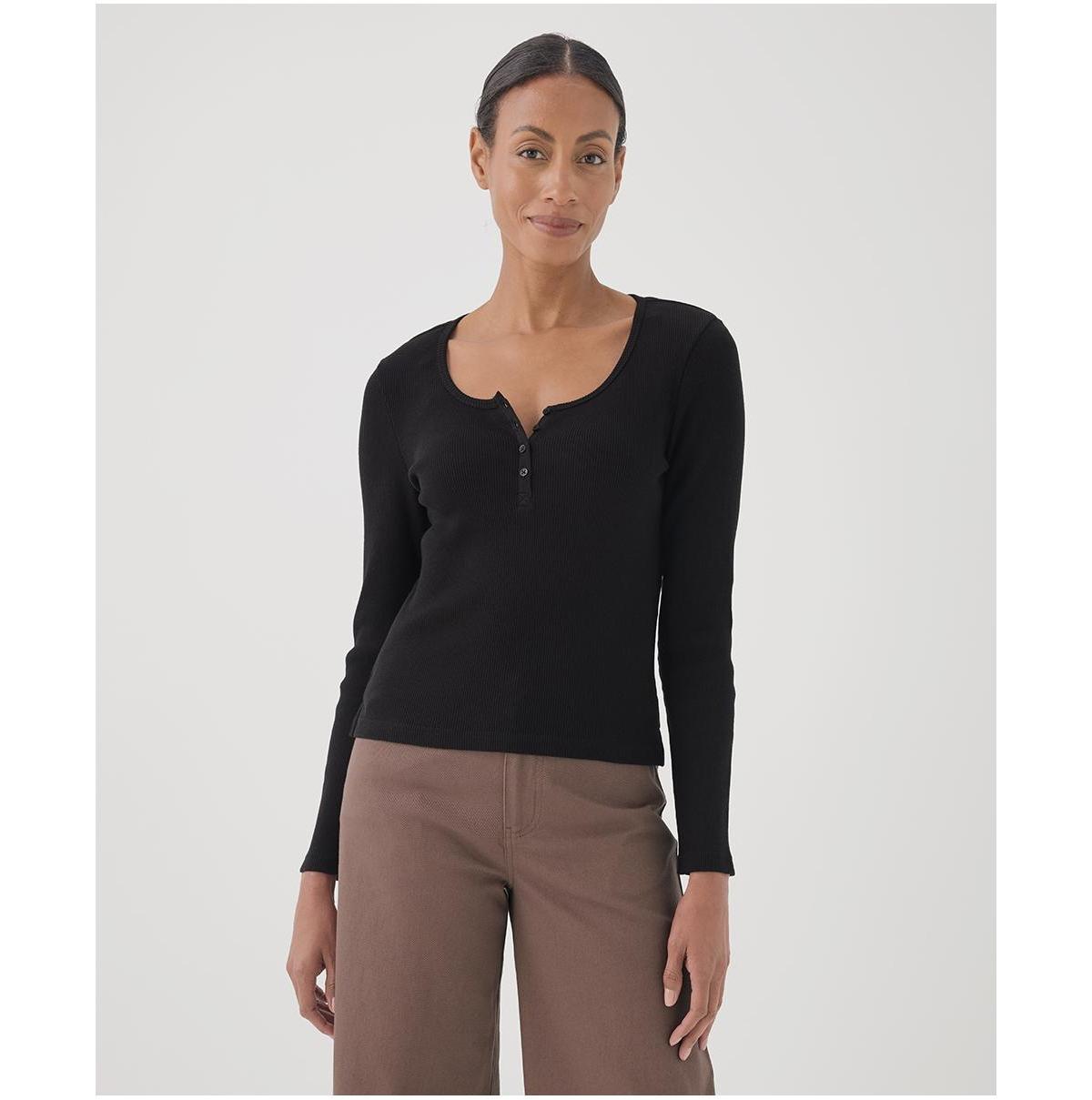 Womens Favorite Rib Henley Long Sleeve Top S Product Image