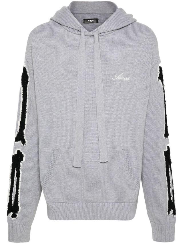 Logo-embroidered Knitted Hoodie In Grey Product Image