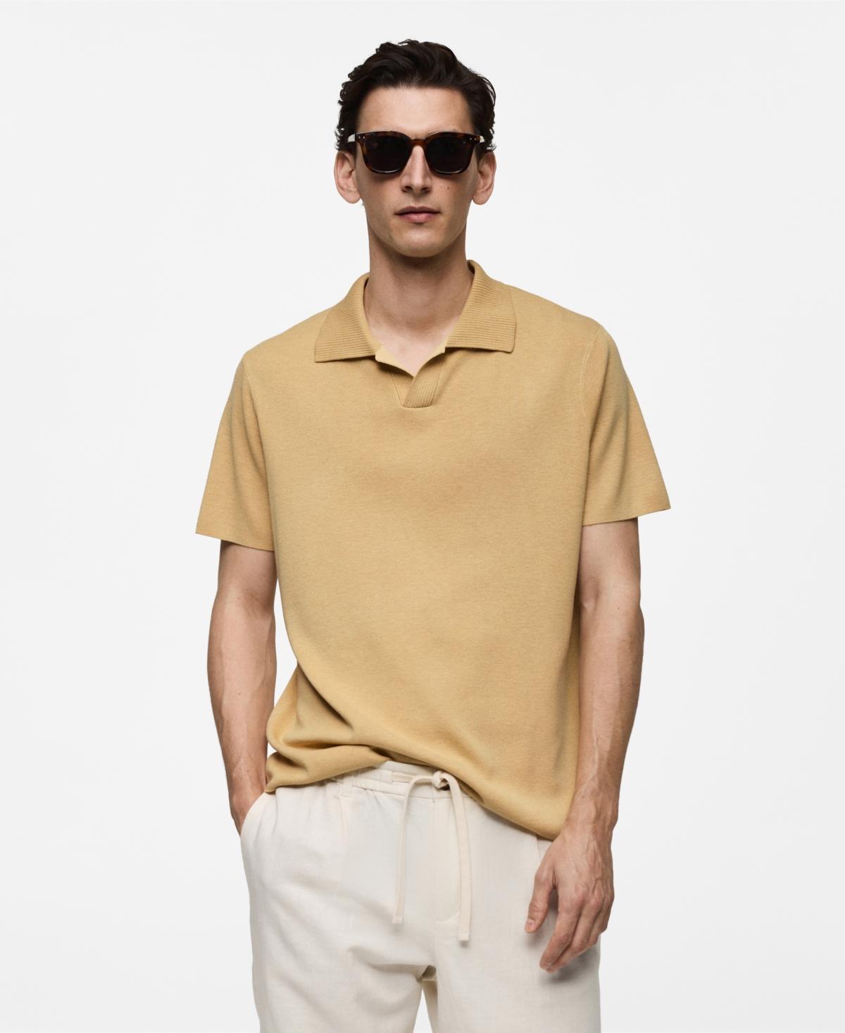 MANGO MAN - Textured knit cotton polo medium brownMen Product Image