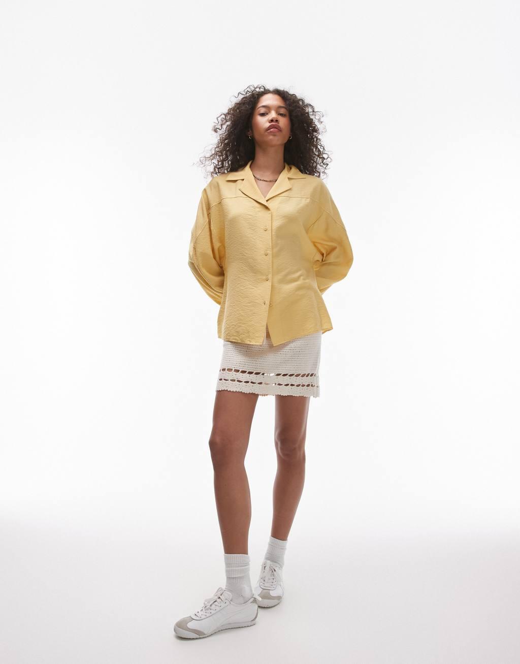 Topshop textured seam detail shirt in ochre Product Image