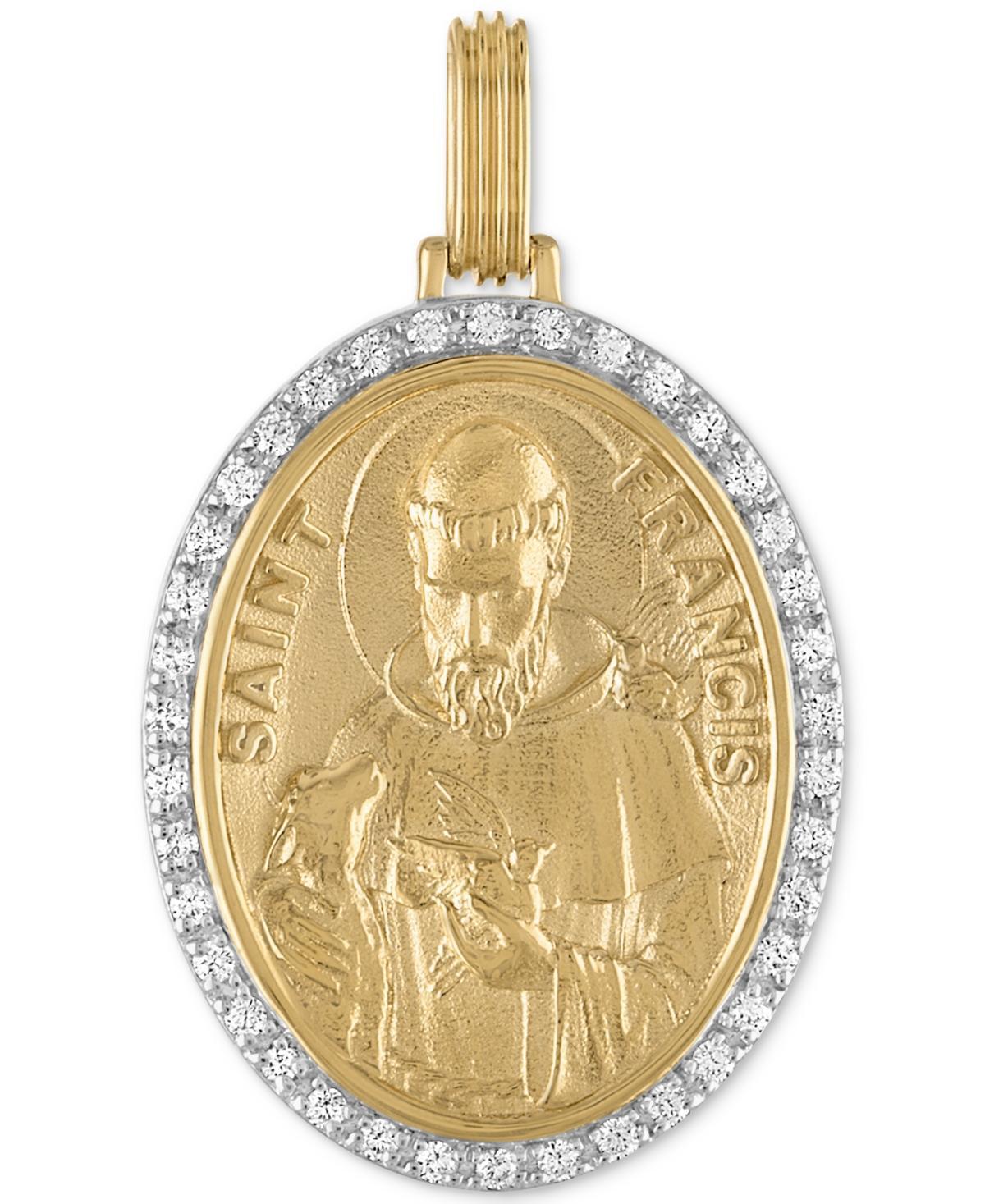 Esquire Mens Jewelry Cubic Zirconia Saint Francis Medallion Pendant in Sterling Silver & 14k Gold-Plate, Created for Macys Product Image