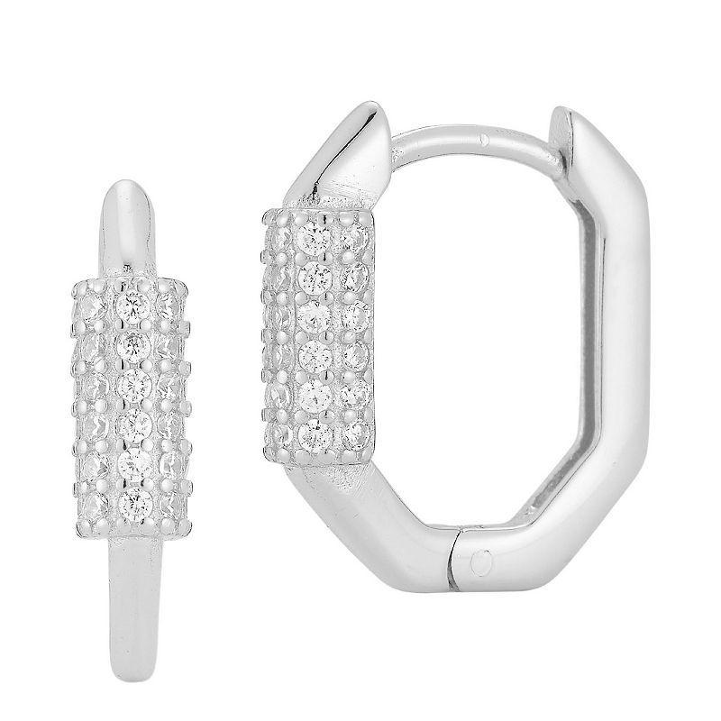 Sunkissed Sterling Cubic Zirconia Oval Huggie Hoop Earrings, Womens, Silver Tone Product Image