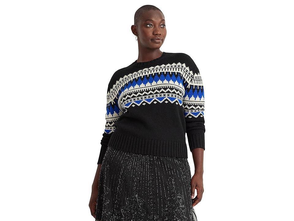 Lauren Ralph Lauren Plus-Size Fair Isle Wool-Blend Crewneck Sweater Cream/Sapphire Star) Women's Sweater Product Image