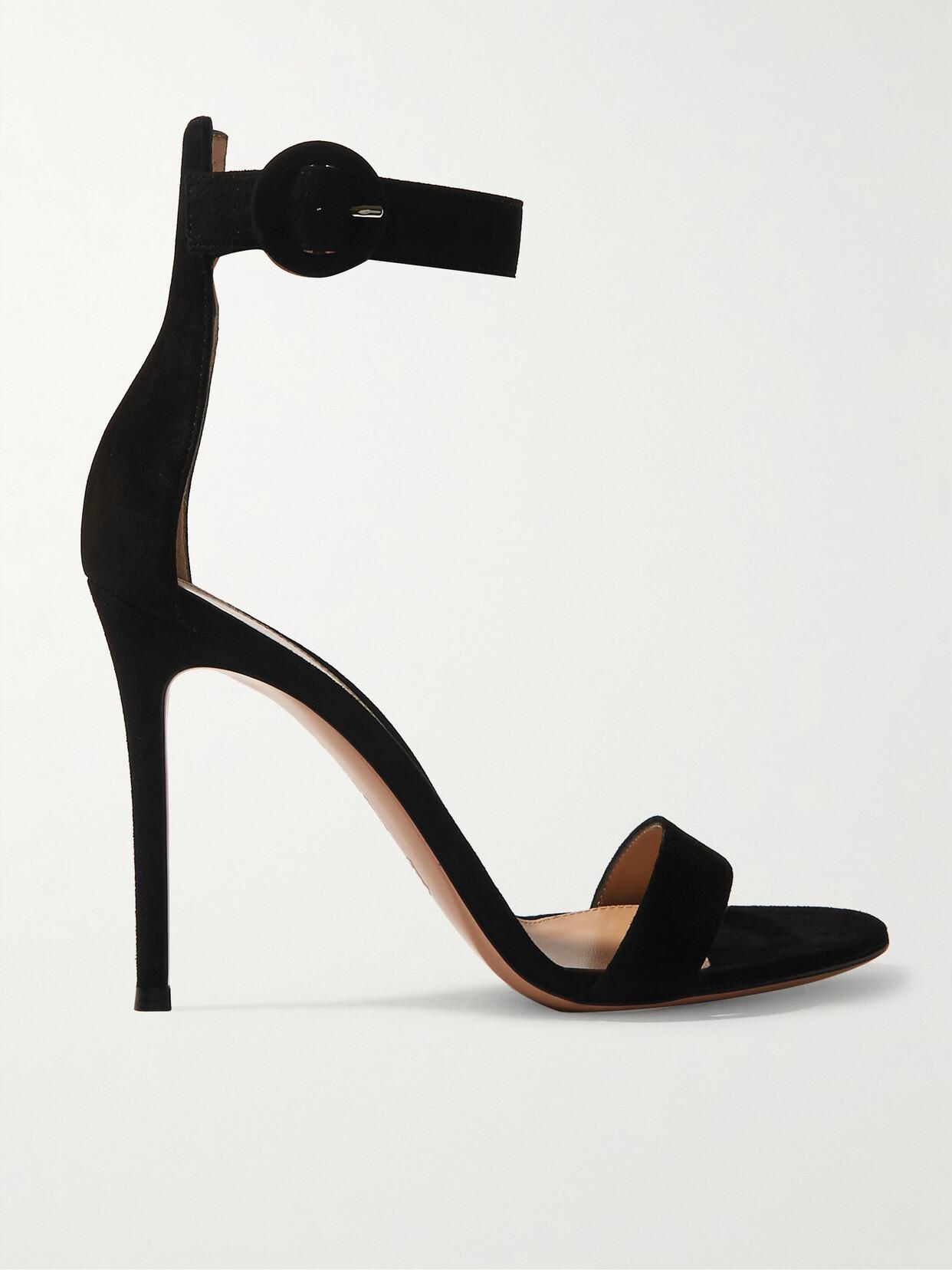 GIANVITO ROSSI Black Portofino 105 Suede Sandals In Nero Product Image