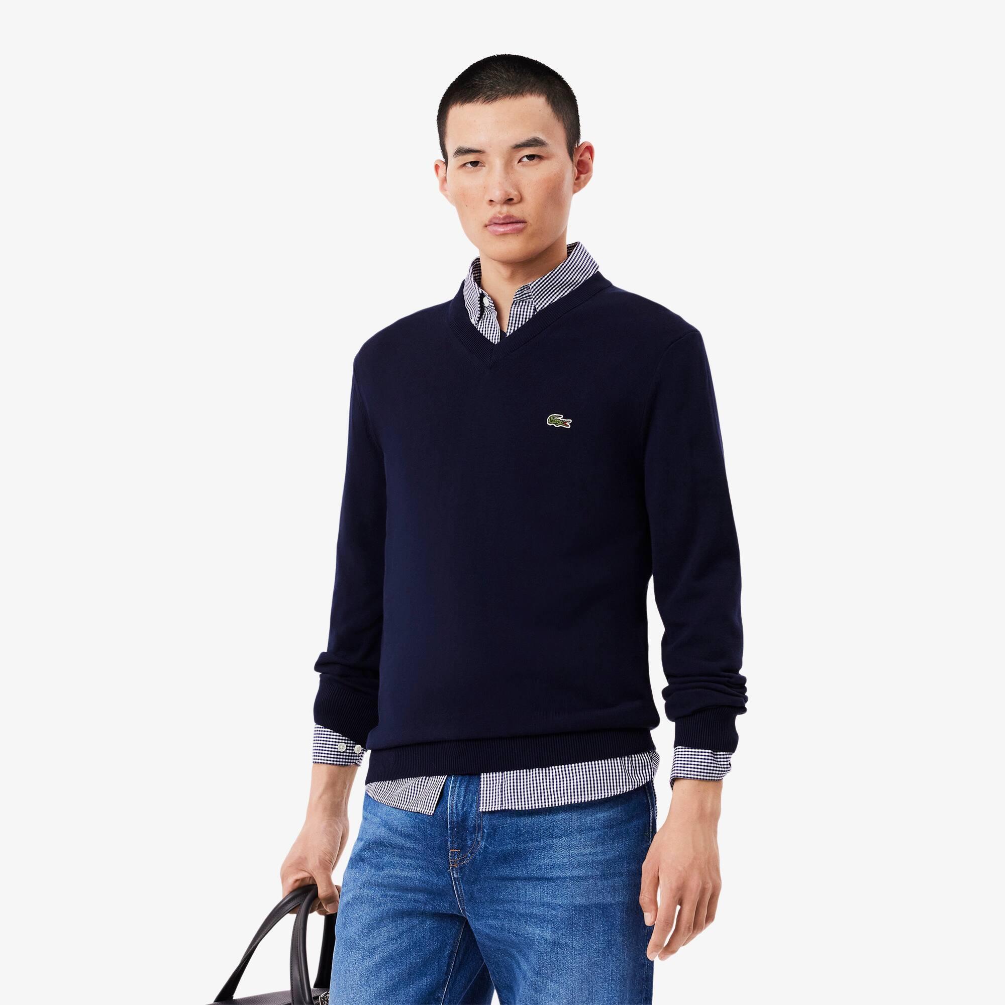 Monochrome Cotton V-neck Sweater Product Image