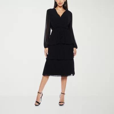 Premier Amour Womens Long Sleeve Midi Fit + Flare Dress Product Image