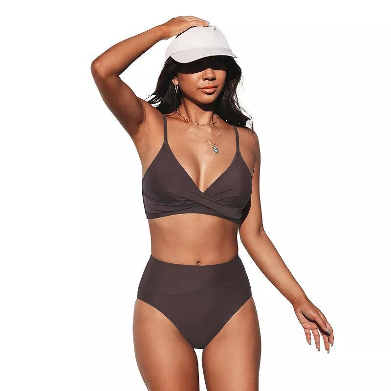 Womens CUPSHE 2-Piece Twist Top & High-Waist Bottoms Bikini Set Product Image