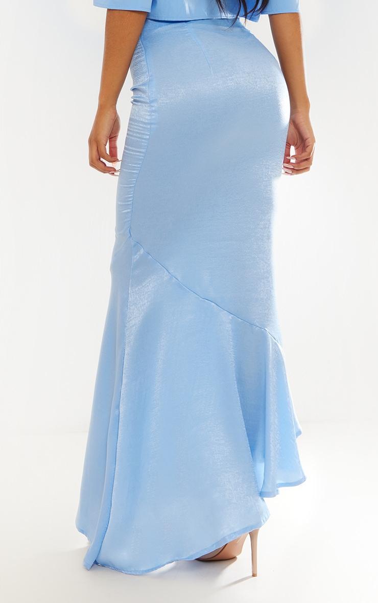 Cornflower Blue Hammered Satin Fishtail Midaxi Skirt Product Image