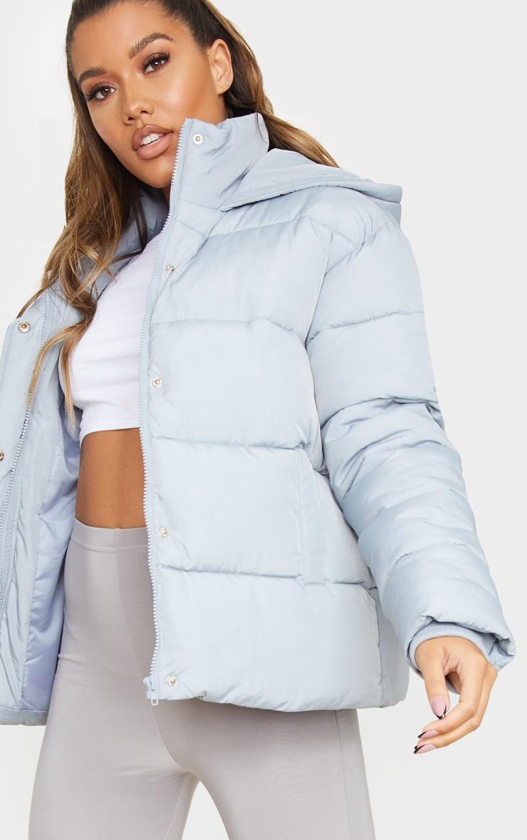 Light Grey Padded Panel Puffer Hooded Jacket Product Image