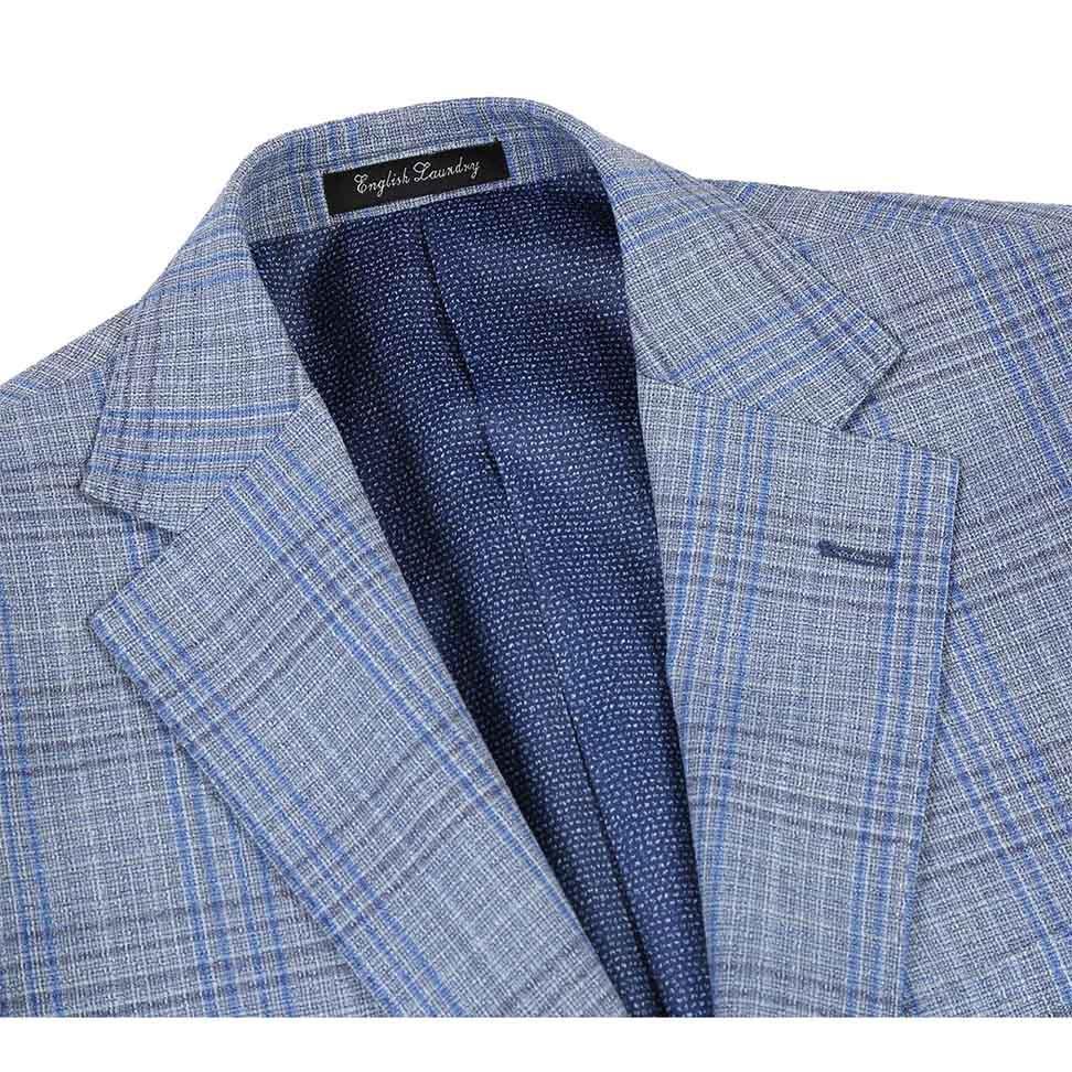 English Laundry 2-Piece Light Gray with Blue Check Slim Fit Suit Wool Blend Product Image