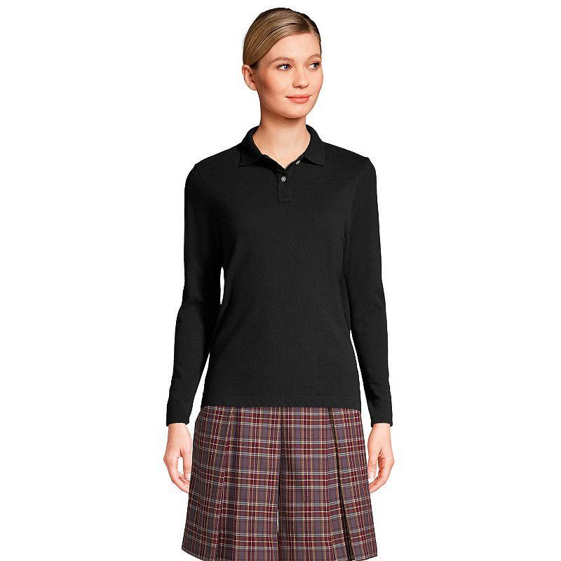 Womens Lands End School Uniform Long Sleeve Mesh Polo Shirt Product Image