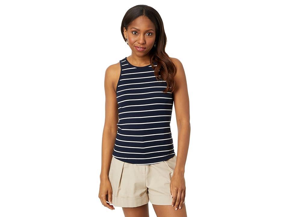 NIC+ZOE Wide Stripe Rib Knit High Neck Tank (Indigo Multi) Women's Clothing Product Image