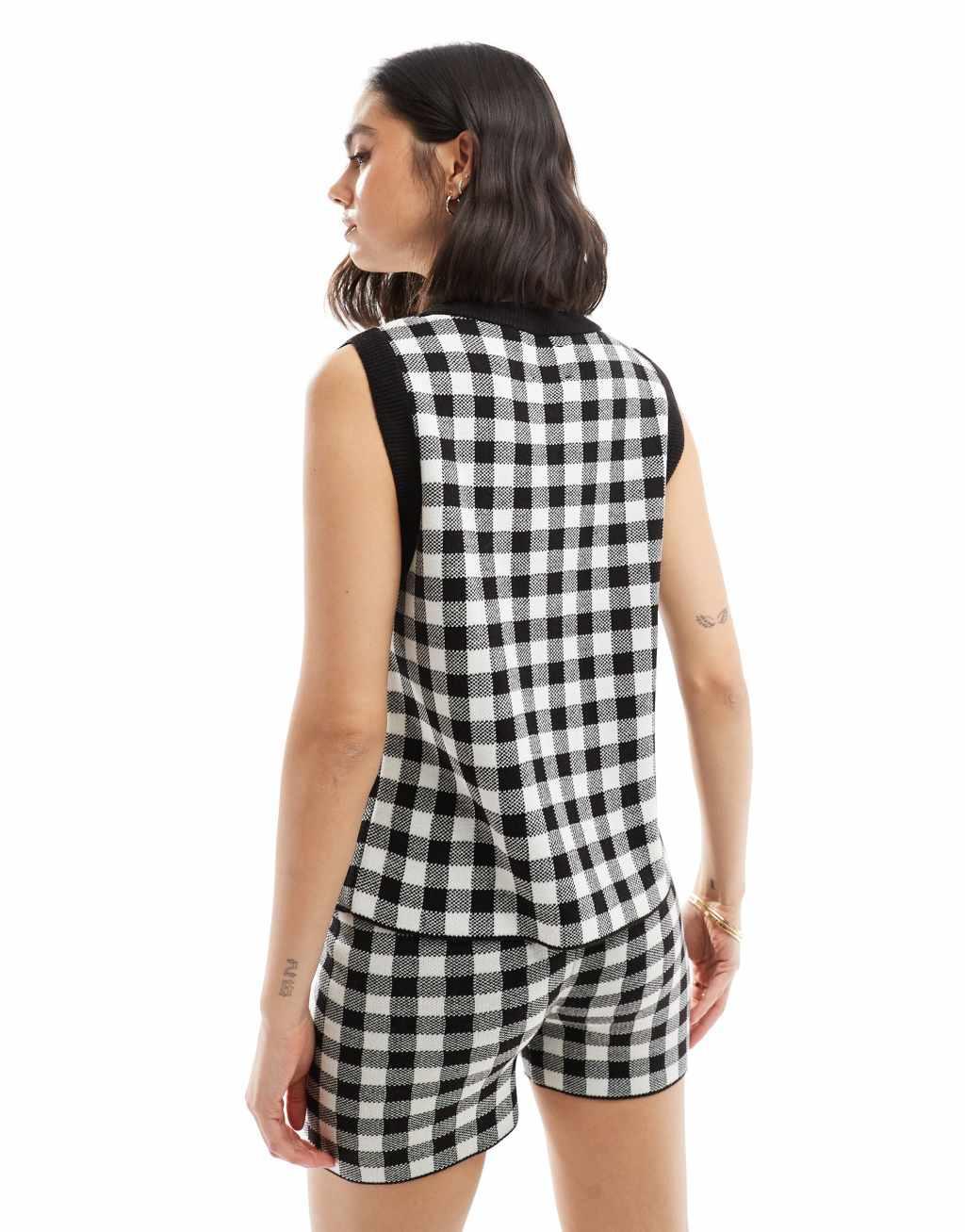 ASOS DESIGN oversized gingham vest in black - part of a set Product Image