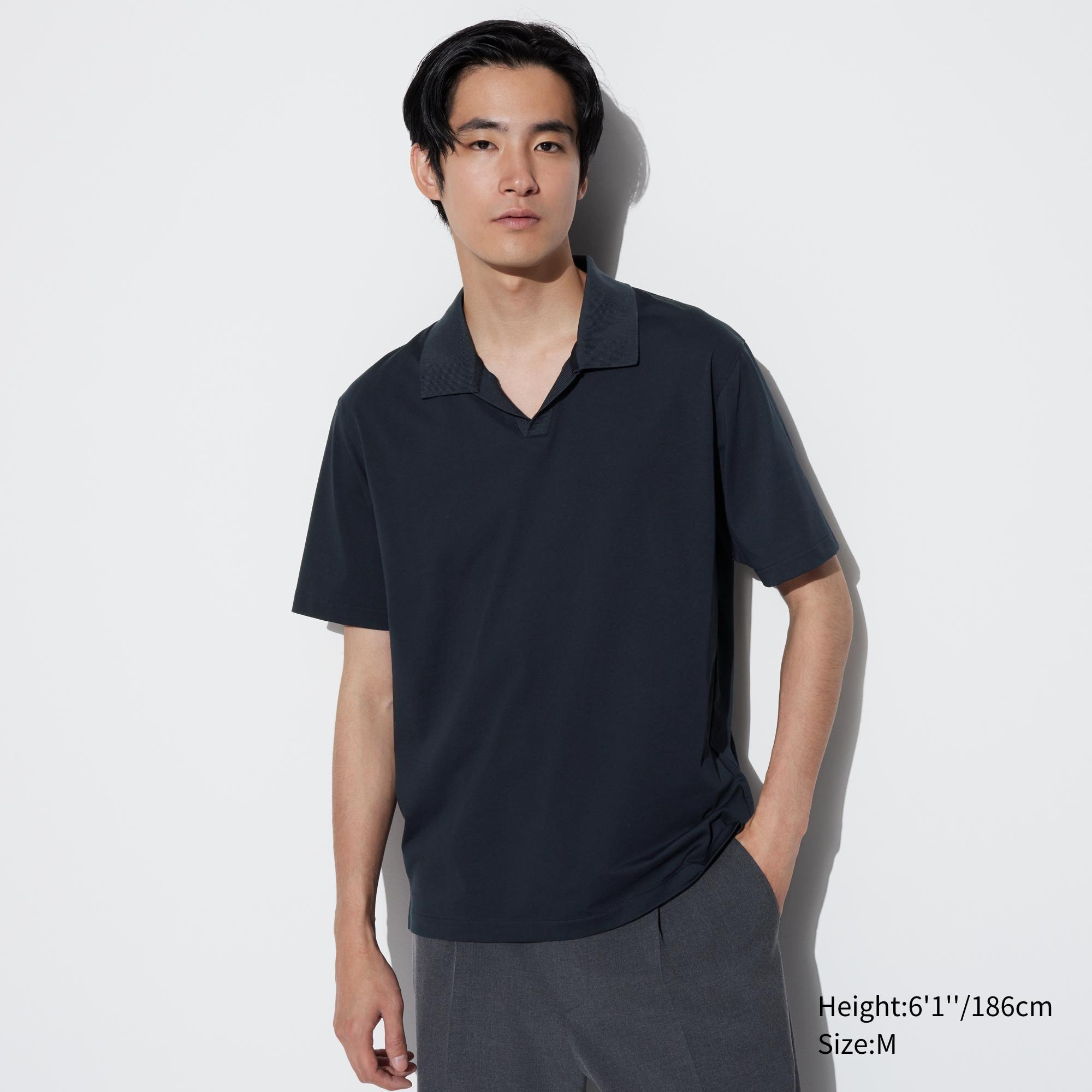 Mens Airism Cotton Jersey Skipper Polo Shirt with Quick-Drying Navy XL UNIQLO US Product Image