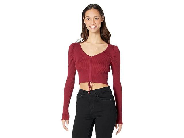 Madden Girl Long Sleeve V-Neck Puff Shoulder Top with Ruching (Rhumba ) Women's Clothing Product Image