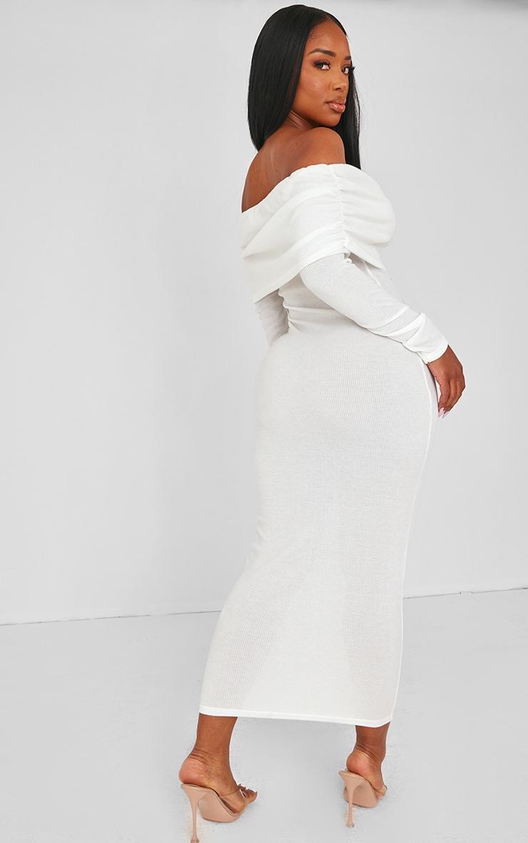 Shape White Rib Bardot Long Sleeve Maxi Dress Product Image