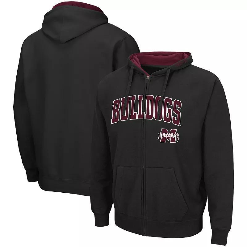 Mens Colosseum Black Mississippi State Bulldogs Arch & Logo 3.0 Full-Zip Hoodie Product Image