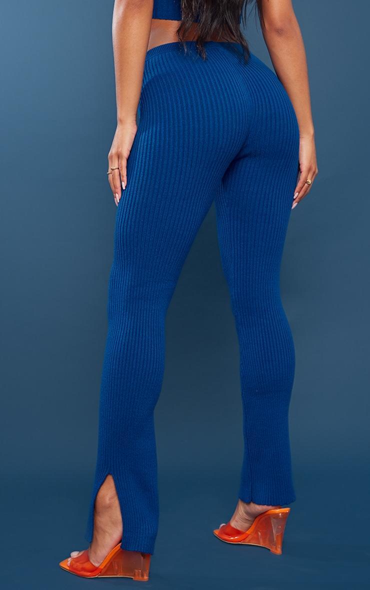  Bright Blue Ribbed Knit Wide Leg Pants Product Image