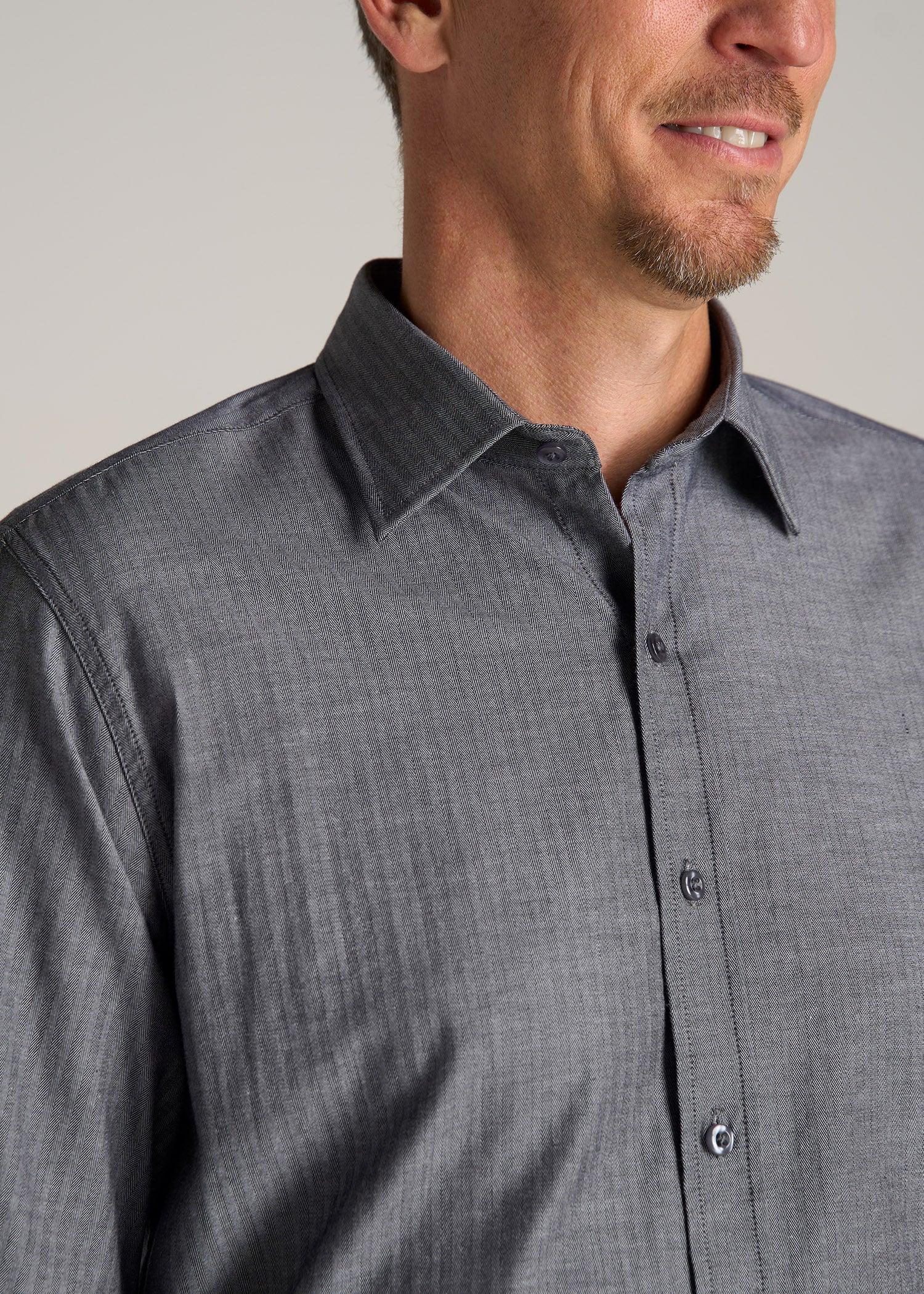 Oskar Button-Up Dress Shirt for Tall Men in Grey Herringbone Male Product Image