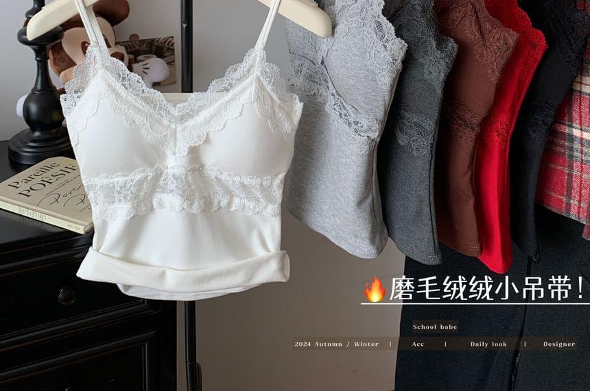 V-Neck Plain Lace Trim Camisole Top Product Image