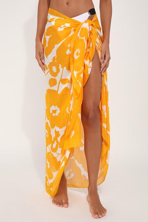 Incredibly Summery Orange Floral Swim Cover-Up Sarong Product Image