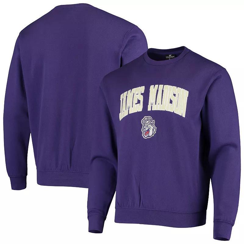 Mens Colosseum Purple James Madison Dukes Arch & Logo Tackle Twill Pullover Sweatshirt Product Image