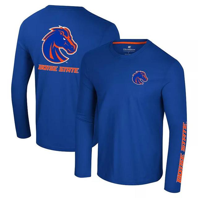 Mens Colosseum Royal Boise State Broncos Logo Lockup 3-Hit Active Blend Long Sleeve T-Shirt Product Image