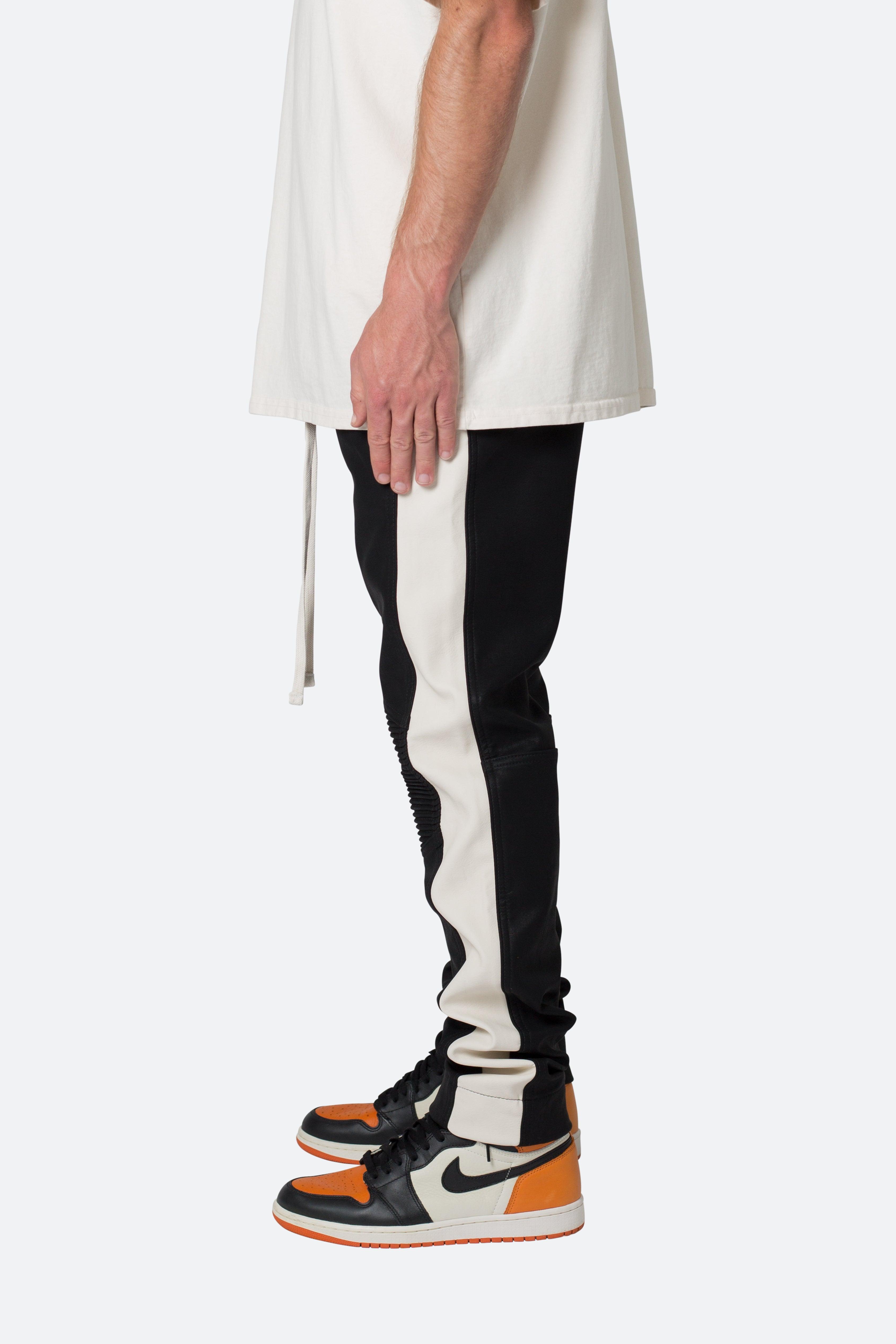 Leather Moto Pants - Black/White Product Image