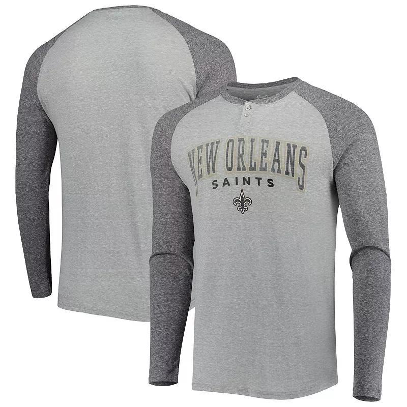 Mens Concepts Sport Heather Gray New Orleans Saints Ledger Raglan Long Sleeve Henley T-Shirt Product Image