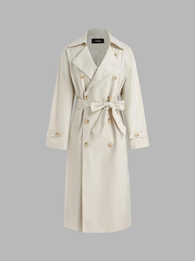 Collar Solid Pocket Trench Coat Product Image