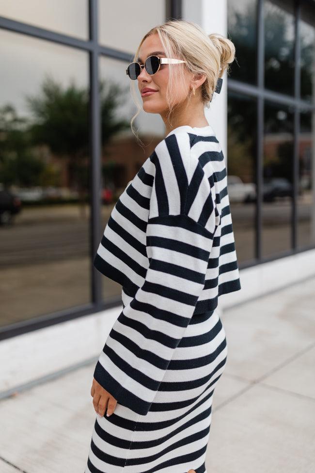 Feels Like Love Black and White Striped Dress and Cardigan Set FINAL SALE Product Image